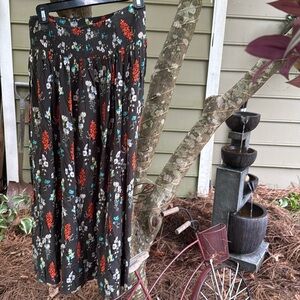 NATURAL LIFE Brown Floral Midi Skirt with Red, White & Teal Flowers